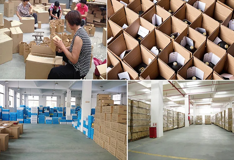Workers packaging Christmas glass balls in a warehouse.