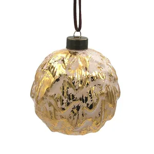 This product is an 8cm gold glass Christmas tree ornament bauble with a unique textured design, perfect for wholesale orders.