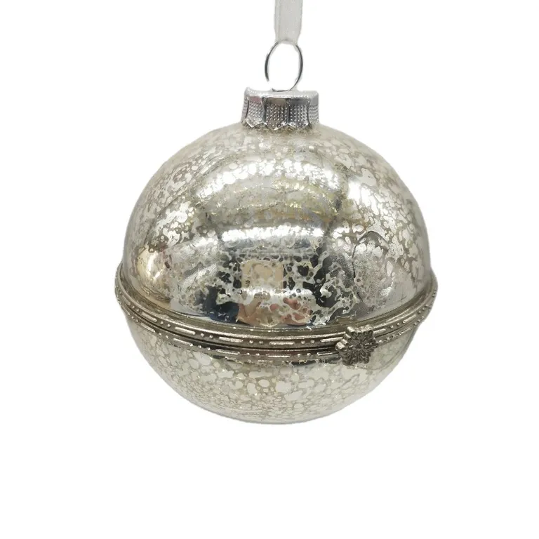 This product is an 8cm mercury silver open filled Christmas glass ball bauble wedding DIY ornament for decoration, wholesale pricing.