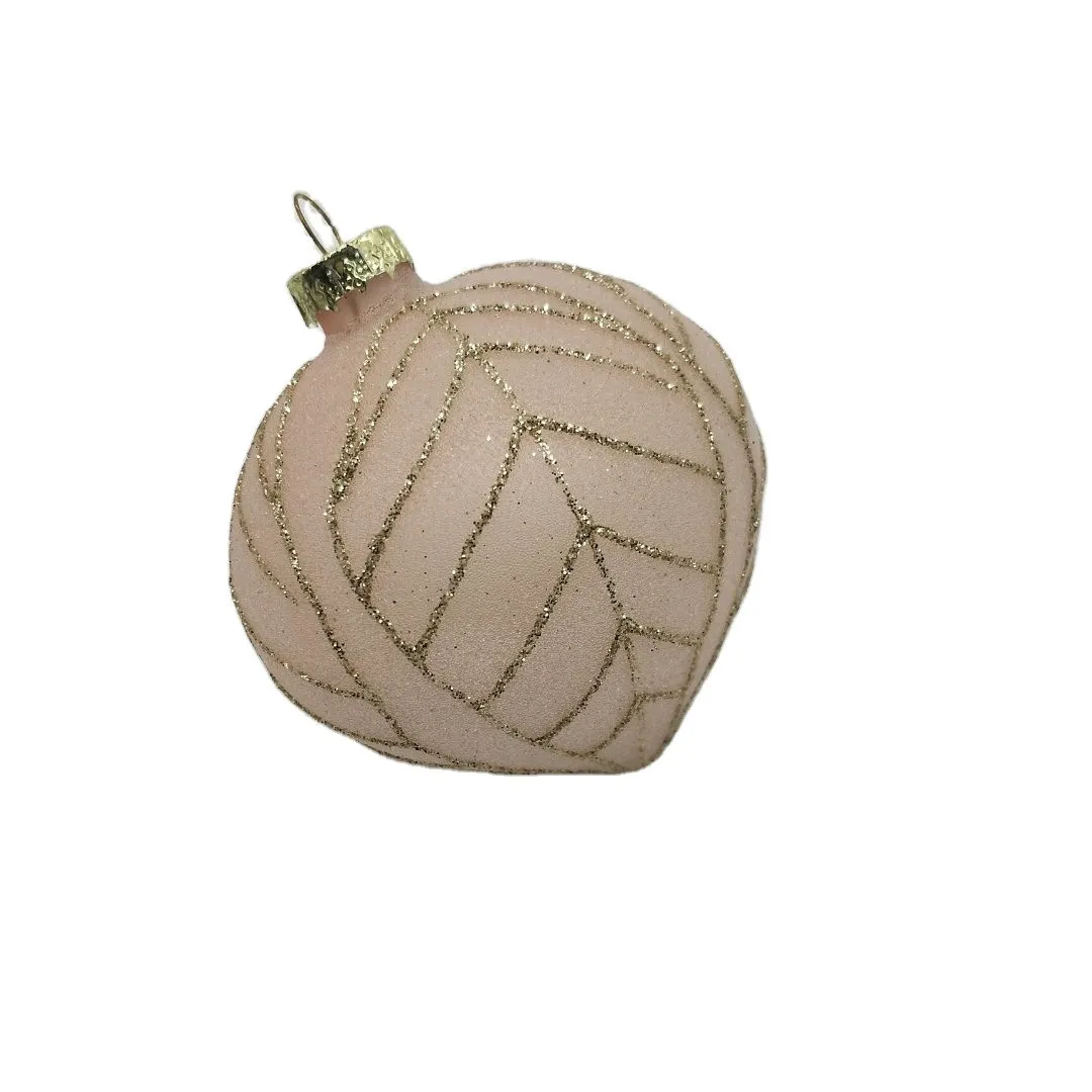 This product is an 8cm pink onion shaped Christmas glass bauble ornament with gold glitter design, suitable for wholesale orders.