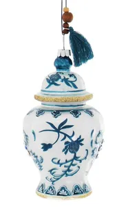 These ornaments are made from high-quality glass, with exquisite blue and white patterns and details that bring a touch of elegance to your holiday decor.