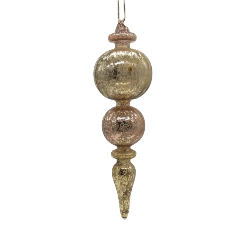 This champagne silver mercury glass Christmas finial ornament is a beautiful and unique addition to any holiday decor. The ornament is 6*20cm and features a delicate blown glass design. It is perfect for hanging on a Christmas tree, adding a touch of elegance to your home.