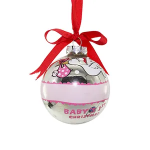 This product is a beautiful glass ornament ball, perfect for commemorating a baby's first Christmas.
