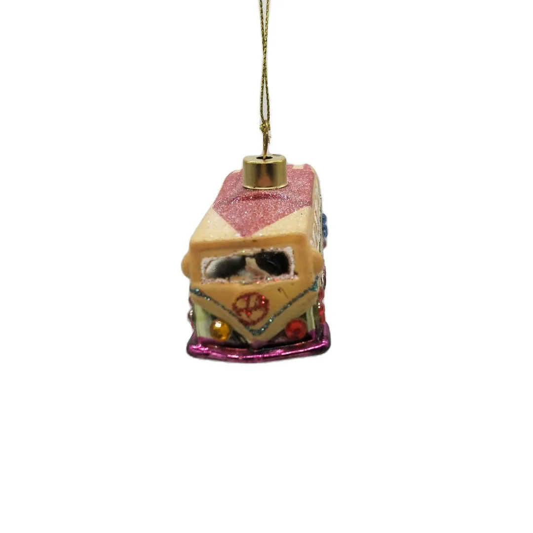 This glass bus ornament is perfect for adding a touch of whimsy to your Christmas tree.
