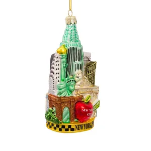 Wholesale New York City themed glass ornament featuring iconic landmarks, ideal for holiday decorations.