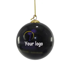 This product is a black Christmas ball ornament that is blown and shaped, with a shiny surface. The ornament is customizable, allowing you to add your own logo or design. It is perfect for promotional giveaways, souvenirs, and party decorations. Wholesale pricing is available.