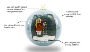 This product is a hand-blown glass Christmas ball ornament with a custom painted design featuring a snowy scene and festive text. Perfect for wholesale orders and Christmas tree decoration.