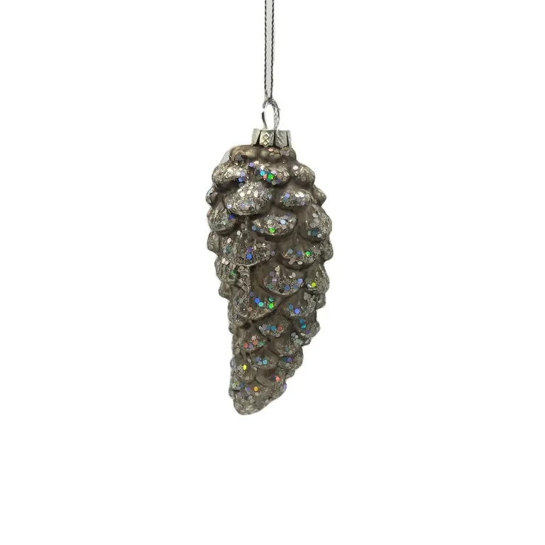 Wholesale Custom Glitter Pinecone Shaped Glass Christmas Ornament Hanging Bauble for Xmas Tree Decoration