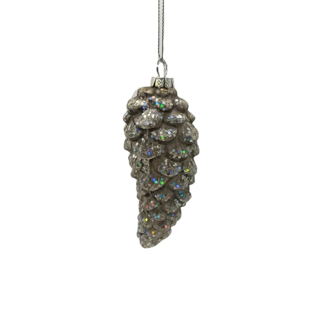 Wholesale Custom Glitter Pinecone Shaped Glass Christmas Ornament Hanging Bauble for Xmas Tree Decoration