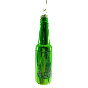 This product is a Christmas tree ornament shaped like a beer bottle. It features hand-painted Christmas trees and snowflakes, adding a unique festive touch to your holiday decorations.