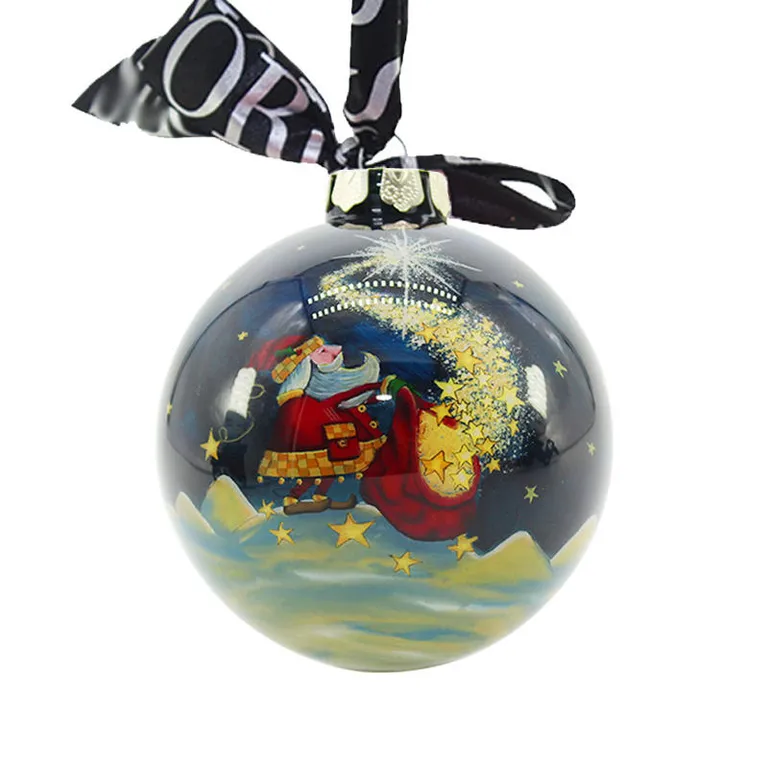 This product is a Christmas ornament featuring a painted Santa Claus design, perfect for adding a touch of festive cheer to your holiday decor.
