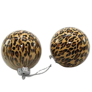 Two Leopard Print Glass Christmas Ornaments with Silver Hangers, Perfect for Wholesale Orders