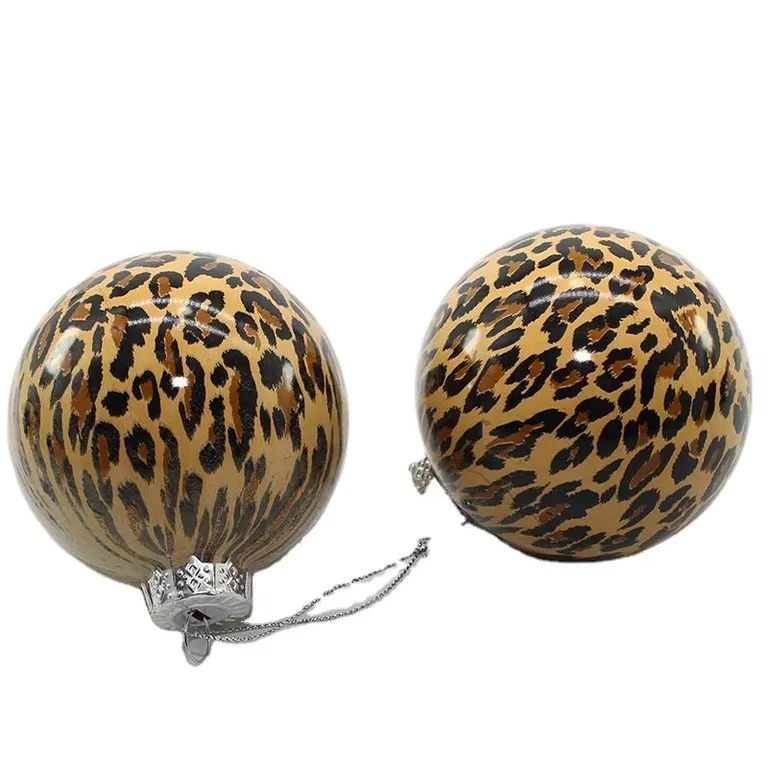 Two Leopard Print Glass Christmas Ornaments with Silver Hangers, Perfect for Wholesale Orders