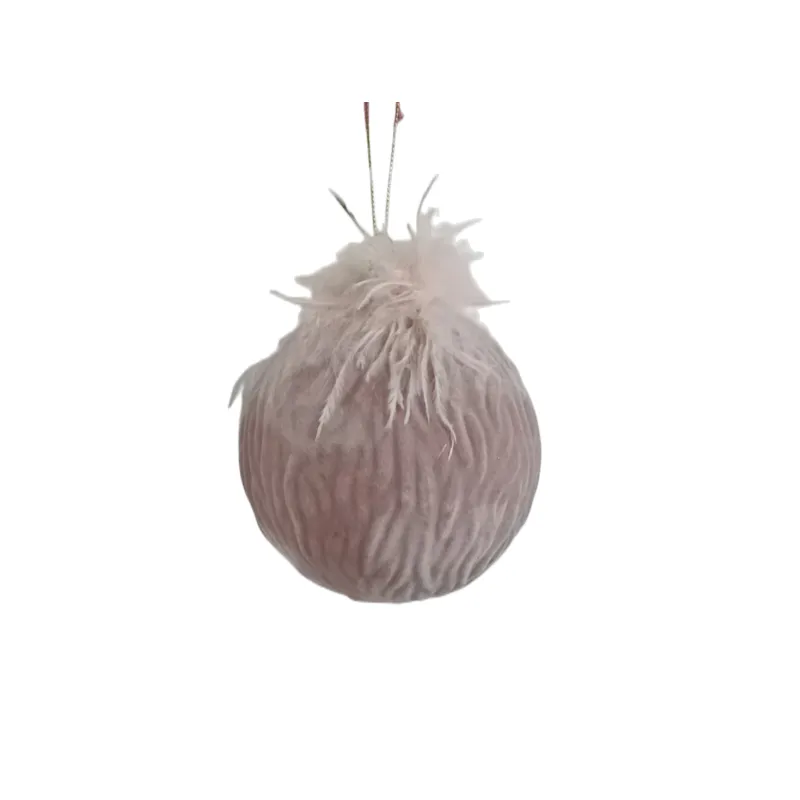This product is a delicate Christmas ornament that brings a touch of elegance to your holiday decor. It features a pink flocking glass ball with a feather accent, measuring 8cm in diameter.