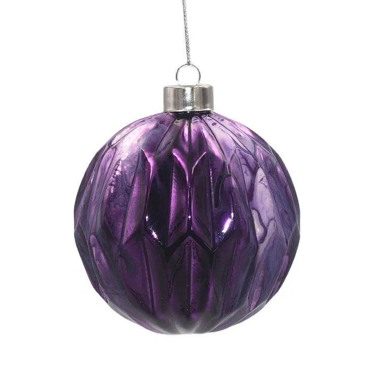 This product is a purple Christmas ornament glass ball bauble for holiday decoration. It is 8cm in diameter and is available for wholesale. It is made in a factory.