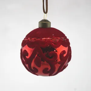 8cm red matte Christmas tree glass ball ornament, handmade, for wholesale, party decoration. The ornament features a classic swirl design in a velvety finish.