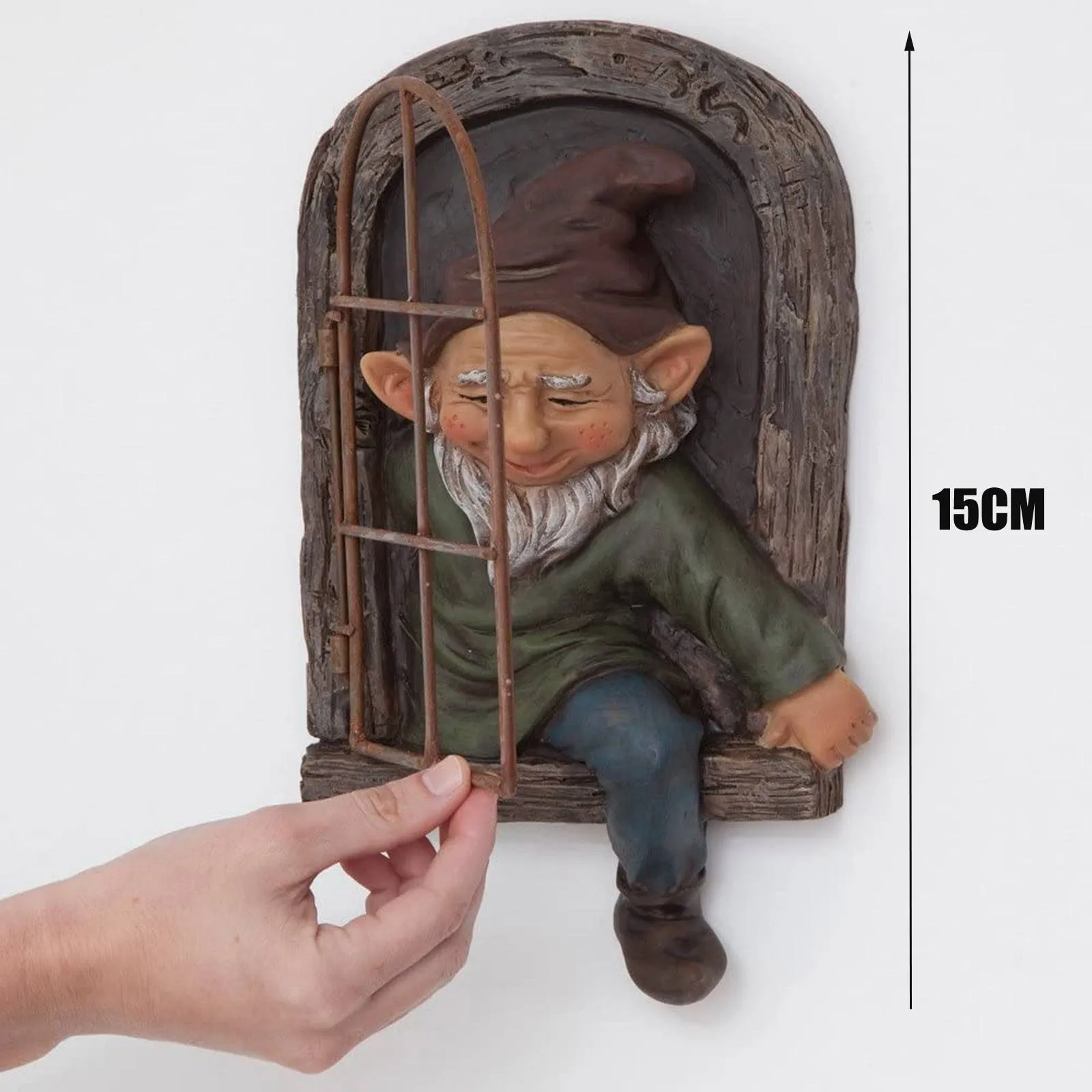 This product is a resin gnome dwarf garden decoration statue for outdoor use. It is perfect for fairy gardens and miniature gardens.