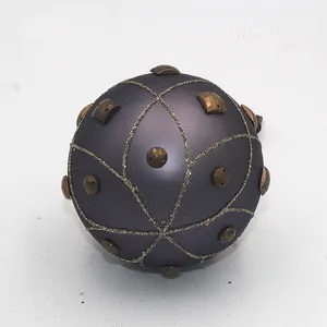 80mm round dark purple matte glass Christmas bauble with gold glitter accents and decorative metal accents for wholesale orders.