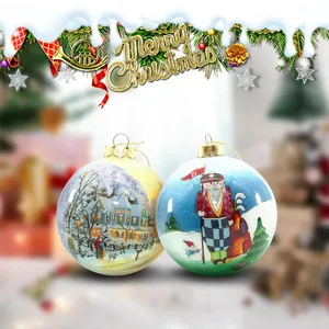 This product is perfect for holiday decorations, with two hand-painted glass ornaments, one with a winter scene and the other with a Santa Claus figure.