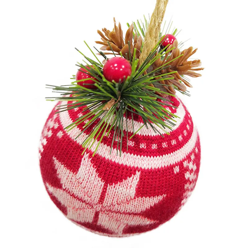 This Christmas ornament ball is made from soft, knitted fabric. It is a beautiful and unique addition to your holiday decor.