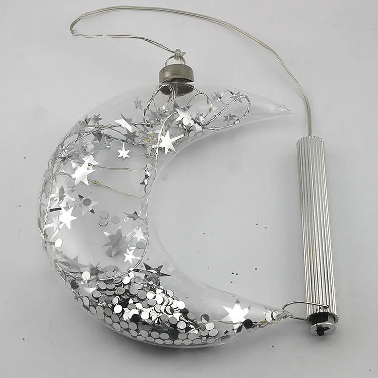 This product is made of clear glass, filled with silver stars and LED lights. It's a beautiful and unique decoration for your home or party.