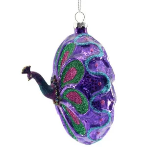 This product is a wholesale peacock Christmas tree ornament. It's made of glass and features a beautiful peacock design, perfect for hanging decoration. It's a great Xmas figurine for home decor and can be customized. The minimum order quantity is 500.