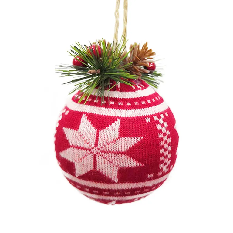 This knitted Christmas ornament ball is a festive decoration for your home. It features a snowflake design and is perfect for adding a touch of holiday cheer. Wholesale orders are welcome.